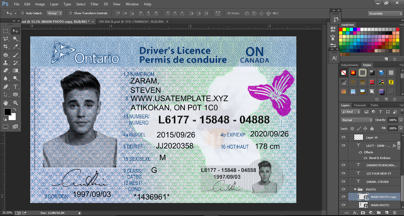 canada driver license template download